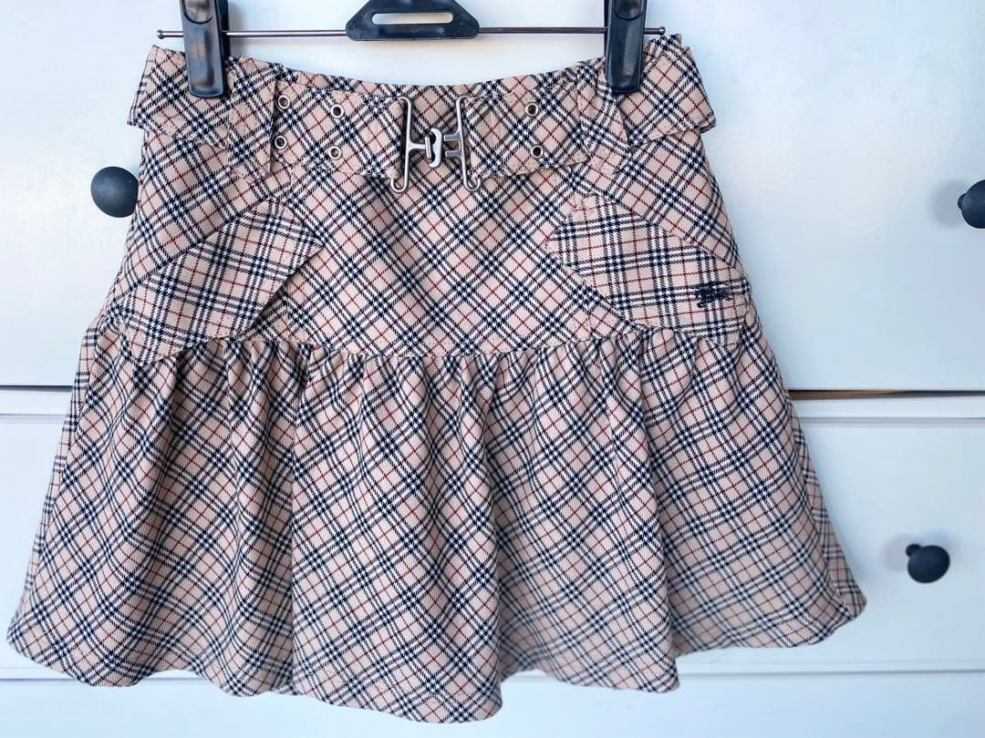 BURBERRY BLUELABEL チェック柄フレアスカート 36 ベルト付