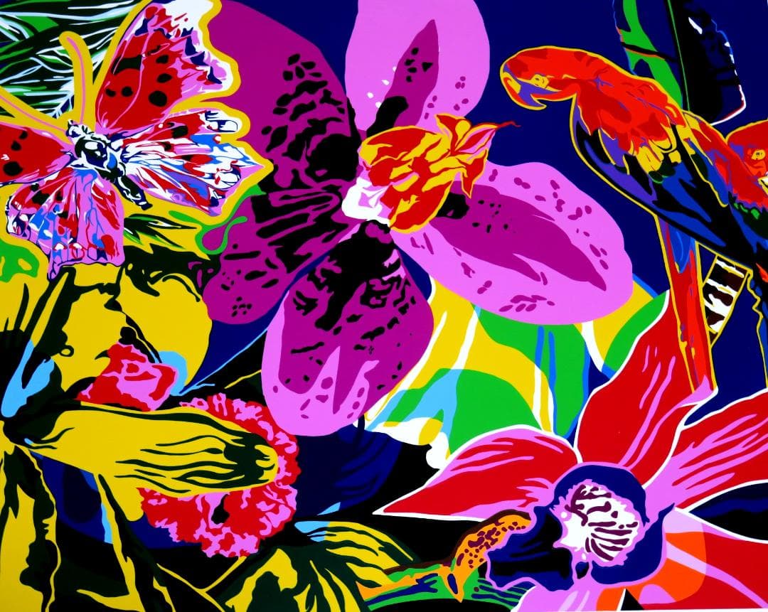 【ヒロ・ヤマガタ】　オーキッド＆パロット　シルクスクリーンシート　山形博導