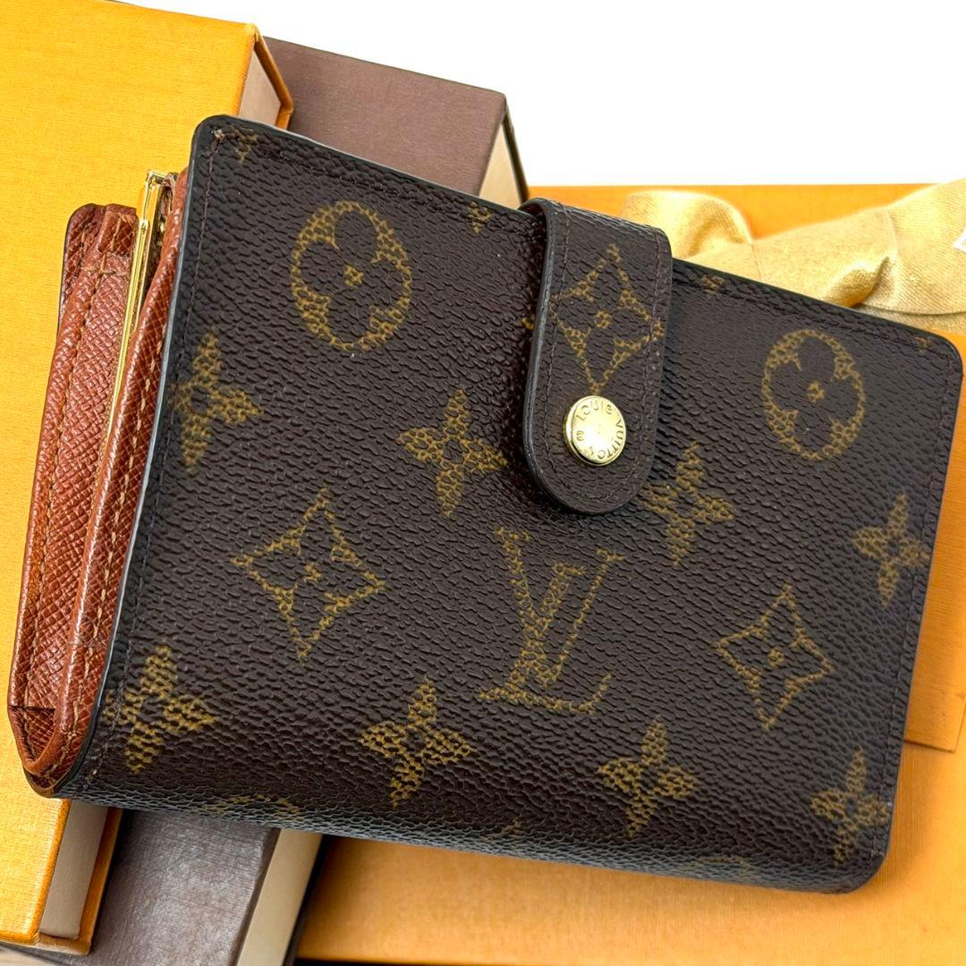 良品 ルイヴィトン モノグラム ポルトモネ ビエ ヴィエノワ がま口 茶 財布