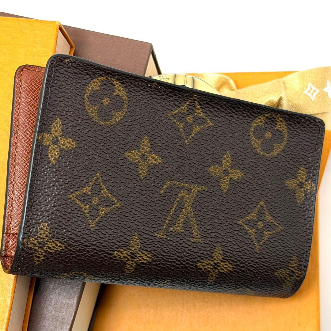 良品 ルイヴィトン モノグラム ポルトモネ ビエ ヴィエノワ がま口 茶 財布