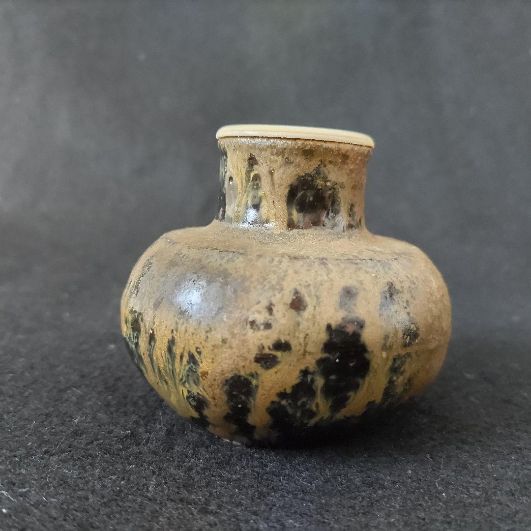 森陶岳　黒備前丸壺茶入　仕服:藤種緞子　茶道具　中古品