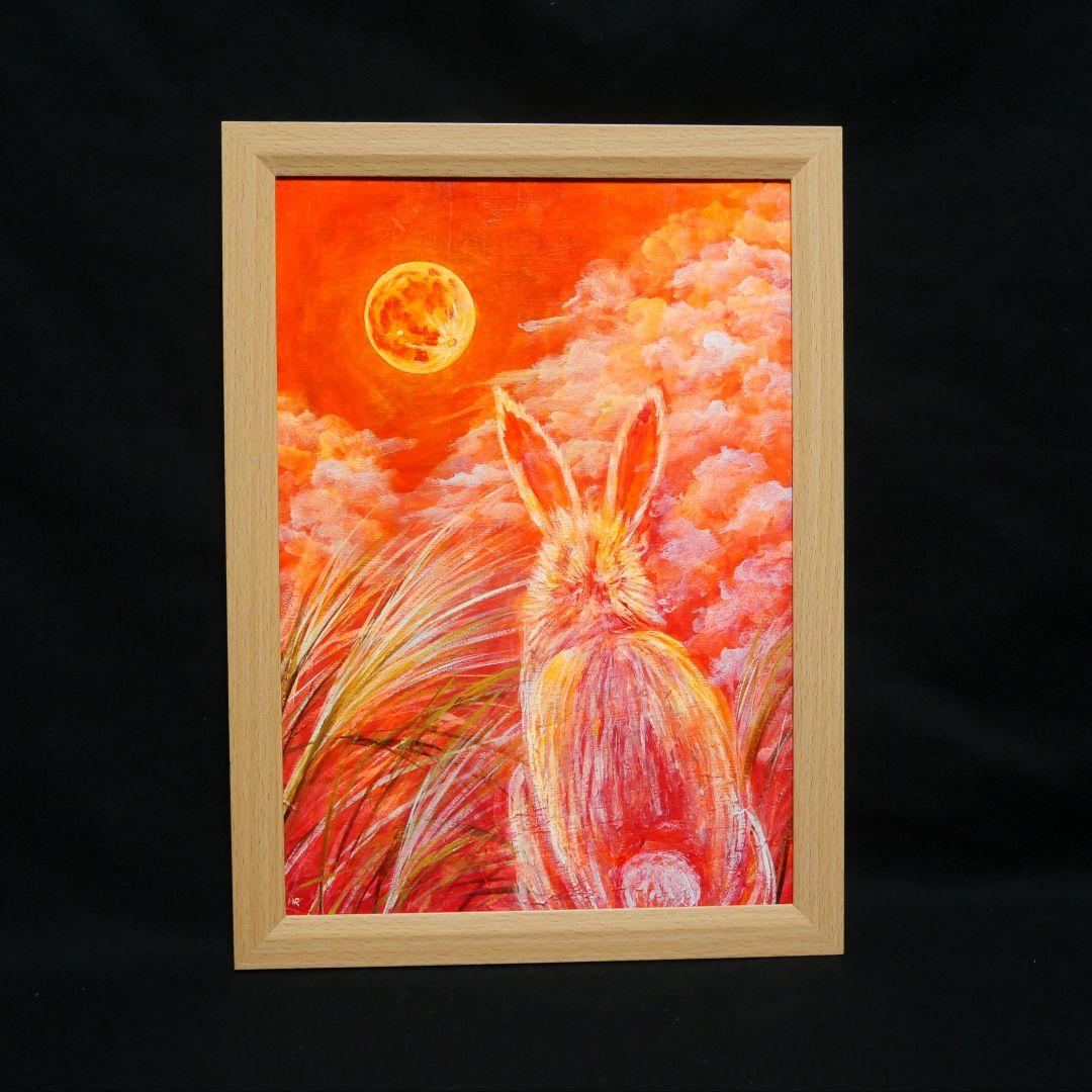 油絵 油彩 油彩画 絵画 絵【オレンジの月うさぎ】