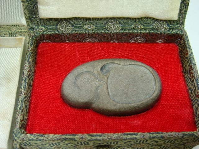 硯■古い小さい硯石 墨 中国 唐物 3個セット 箱付 書道道具 古民具 古美術■