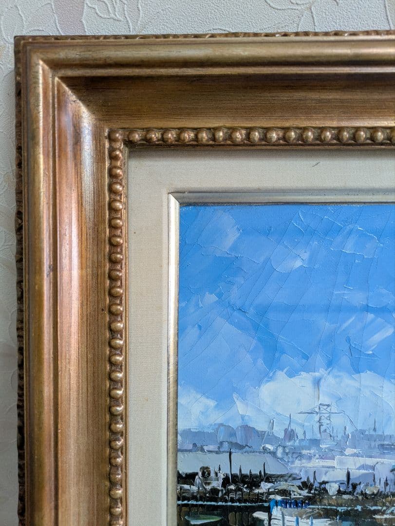 油絵　神戸港　肉筆　風景画　ポートタワー　メリケン波止場　昭和　絵画