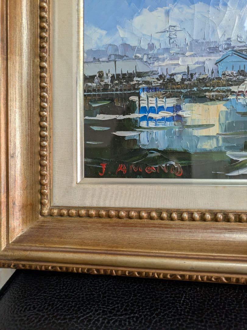 油絵　神戸港　肉筆　風景画　ポートタワー　メリケン波止場　昭和　絵画