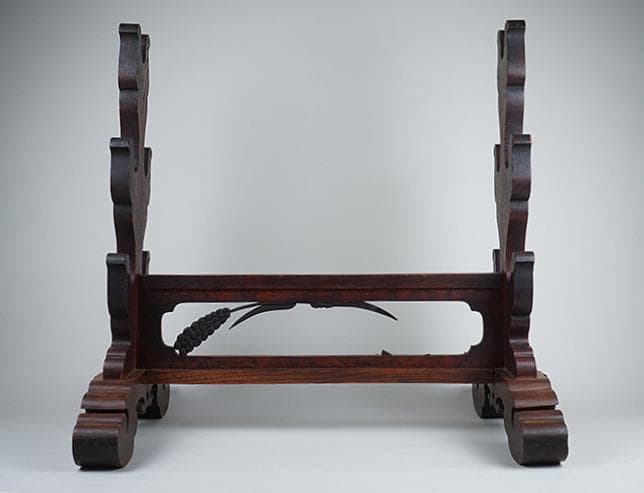 時代木彫刀掛け　稲穂透かし五本掛け　日本刀飾り台