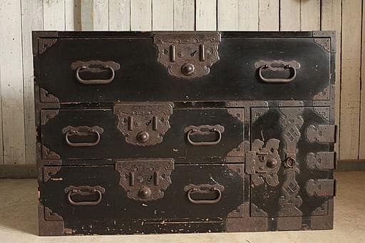 時代　庄内箪笥　扉付き　時代家具　収納タンス　古家具