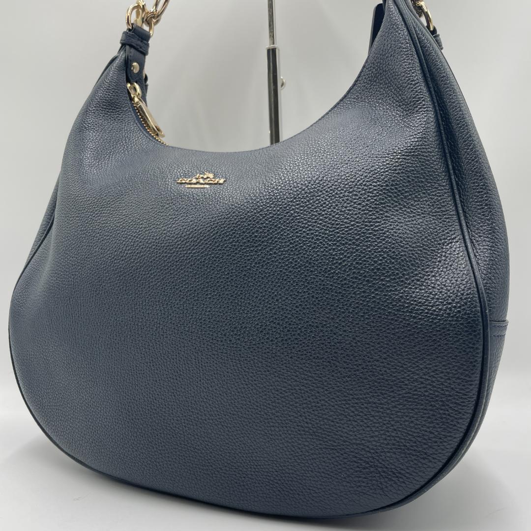 良品 COACH ショルダーバッグ レザー ブラック ホーボー 斜め掛け