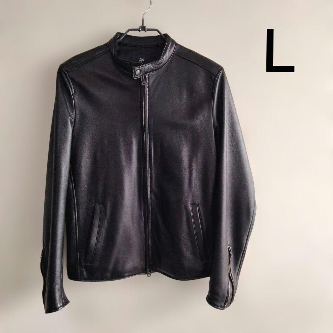 【ナノ・ユニバース】シングルライダースレザージャケット Lサイズ ブラック