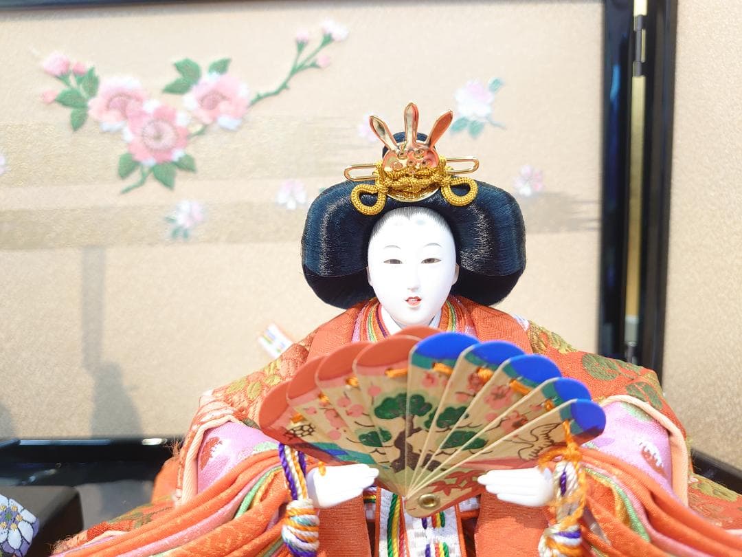 ●新品おひなさま●　さくら刺繍屏風　フルセット