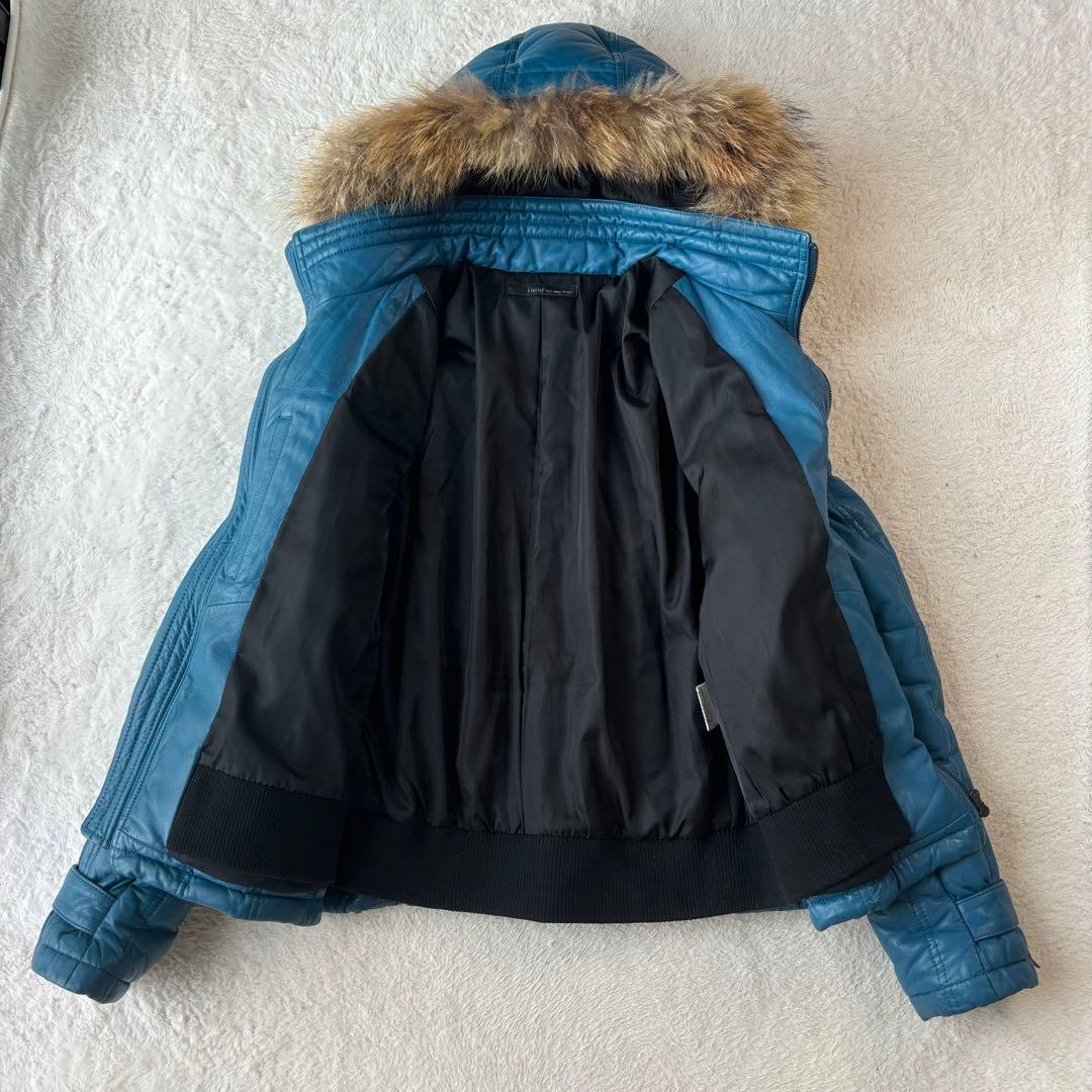 高級 大きいサイズ 3L HARUF ラムレザー ダウンジャケット ライダース