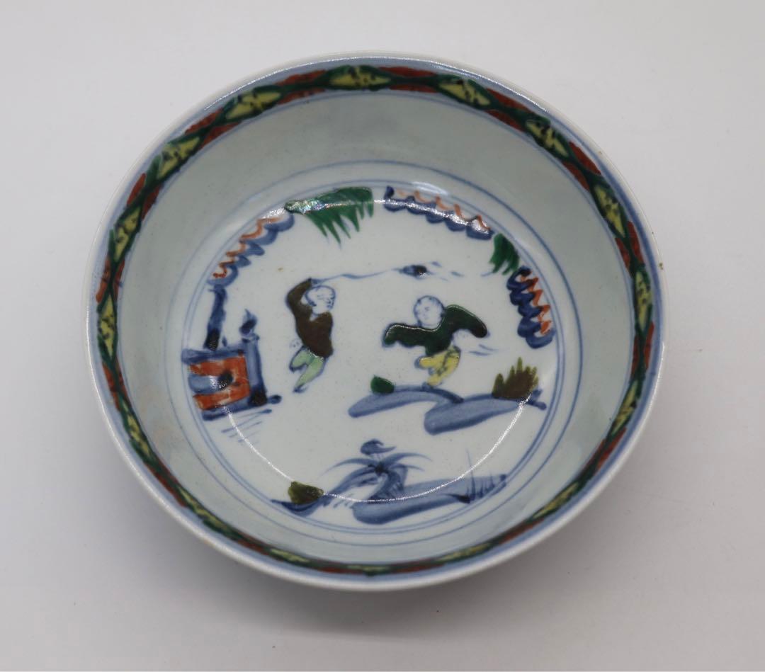 中国　とう彩　唐子紋盤　大明年製　送料込み0115