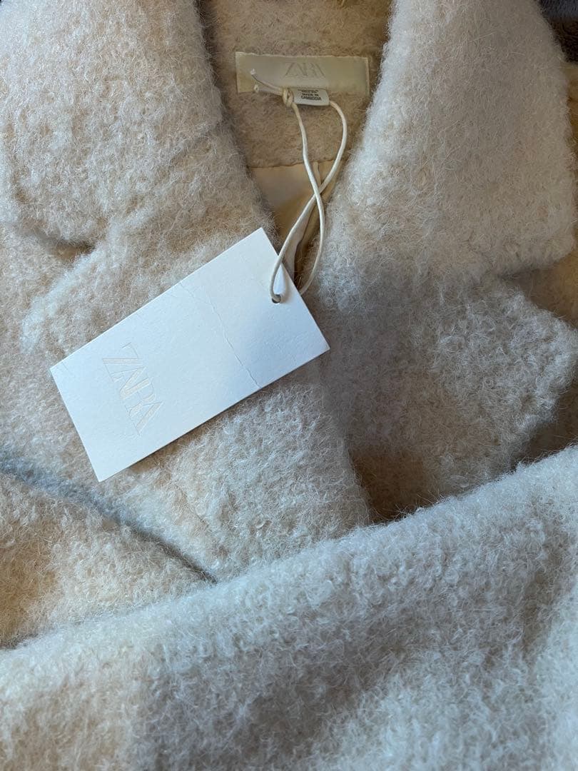 ZARA ブークレダブルブレストミディ丈コート エクリュ ザラ アウター コート