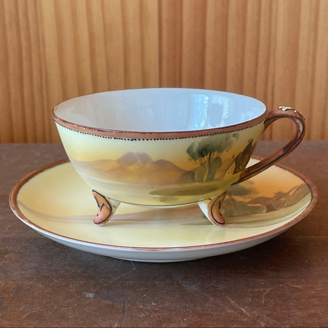オールドノリタケ　カップ＆ソーサー　水辺の風景　明治期