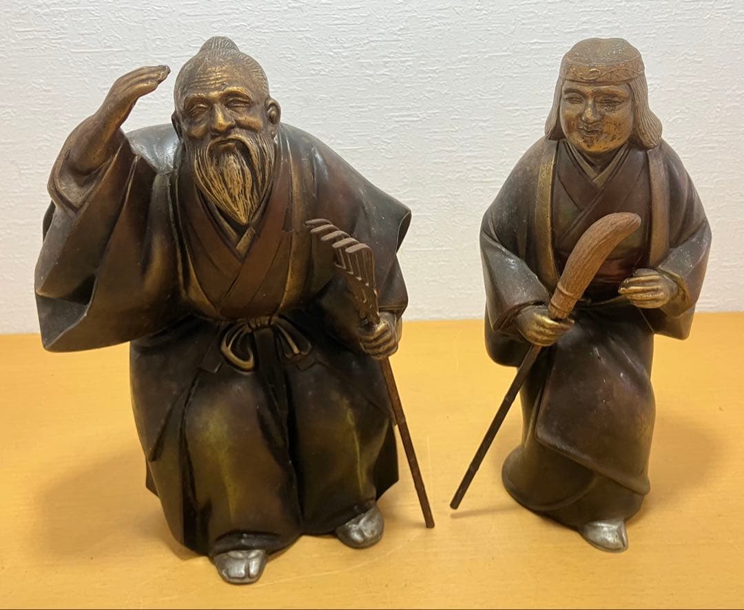 【置物】高砂人形 瑞穂 翁 嫗 日本人形 飾り 長寿 夫婦円満 縁起物 金属製