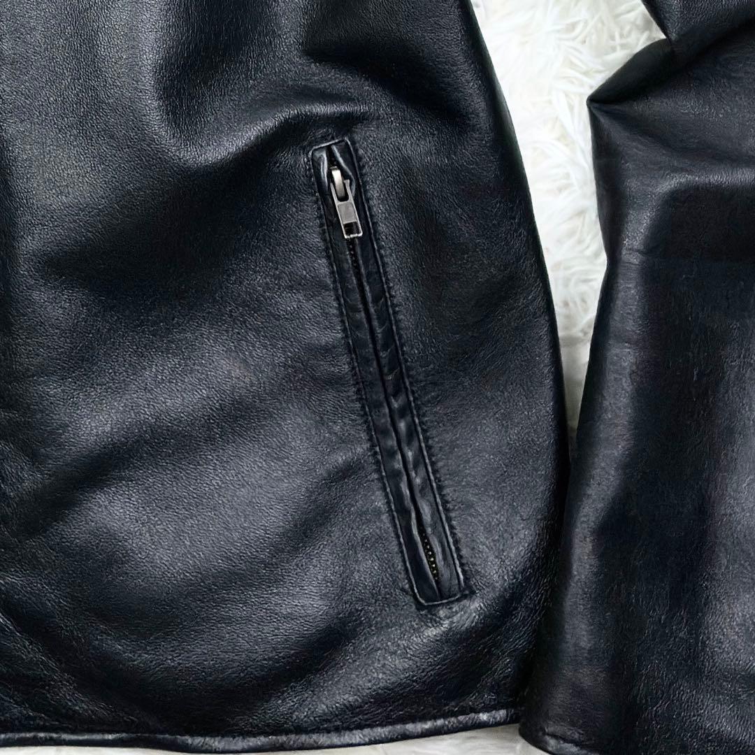 美品　リコリス　ラムレザー　シングルライダース　レザージャケット　3L　ブラック