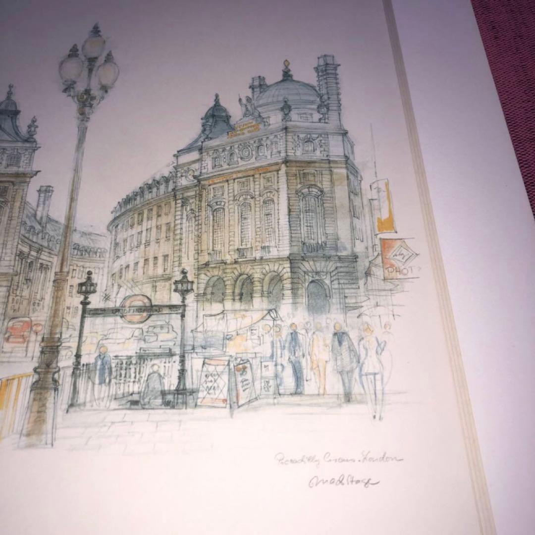 絵画美術　型押し印　ピカデリーサーカス　ロンドン　マッドステージ　異国の風景画