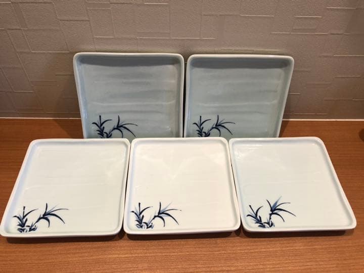 青磁　角皿　5枚組