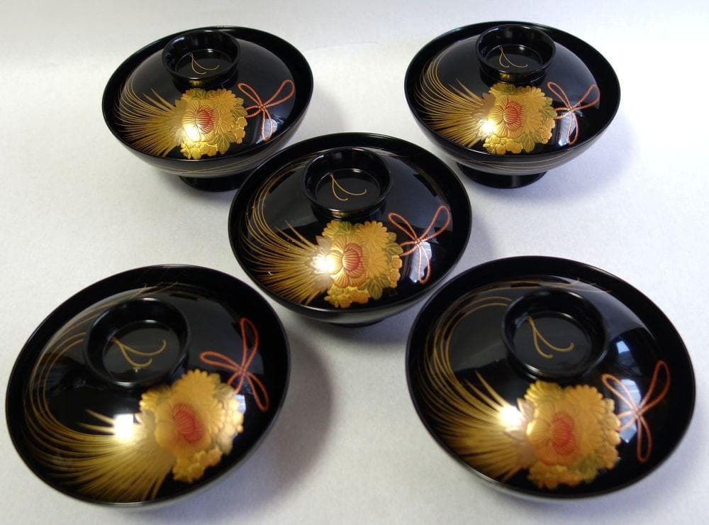 輪島塗 くす玉蒔絵 吸物椀５客