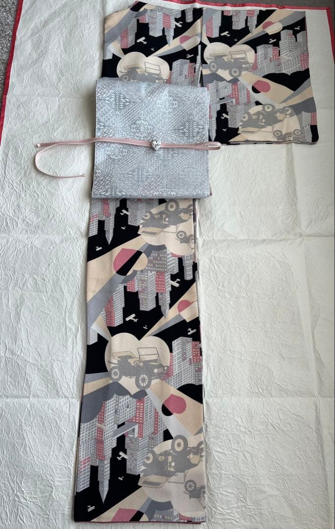 ふりふ 紫織庵コラボ　着物　「あいらぶニューヨーク」　正絹 大正友禅