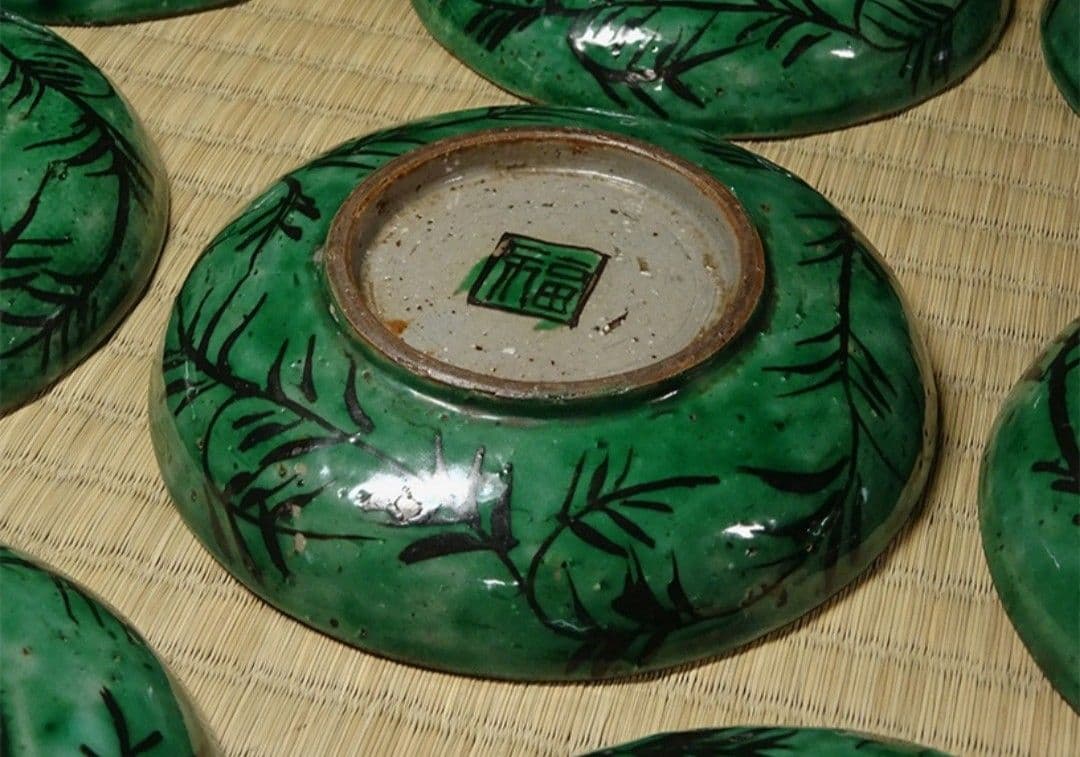 ☆希少☆九谷☆青九谷山水図小皿八客☆角福☆