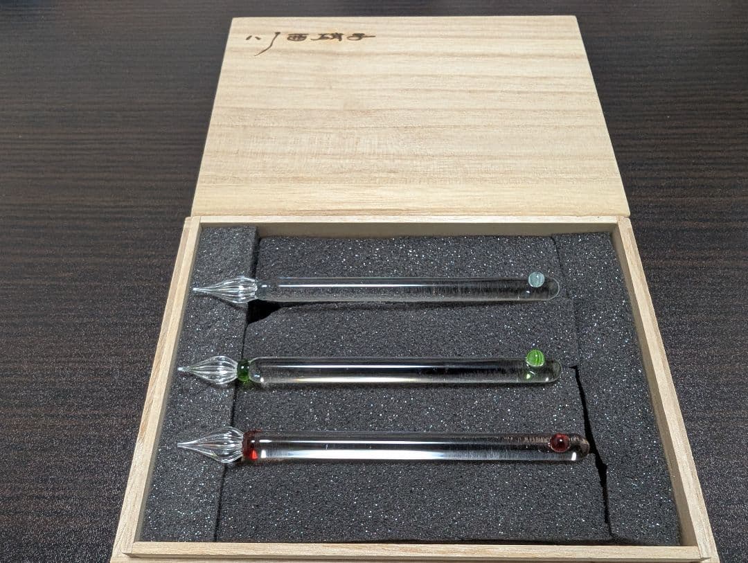 【美品】川西硝子　銀座蔦屋限定　ガラスペン字幅3本セット（薄水色・緑・赤）