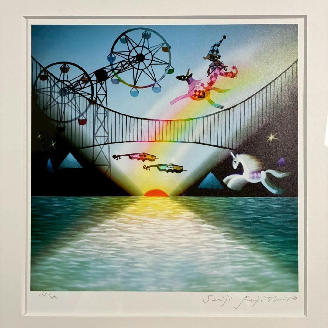 美品 藤城清治「日の出の音楽」レフグラフ 直筆サイン入り 作品保証書有