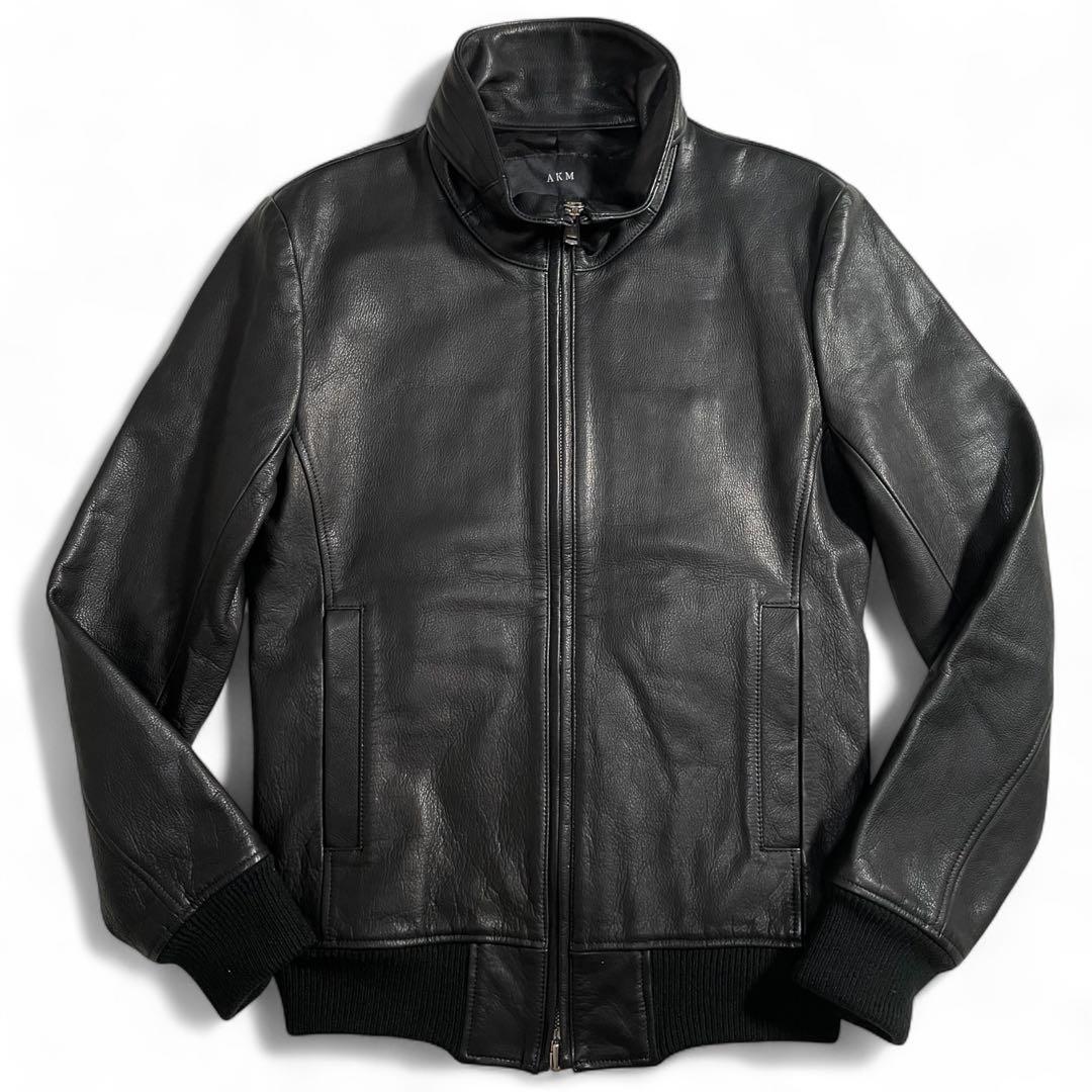 AKM レザージャケット カウハイド ダイヤキルティング スタンドカラー