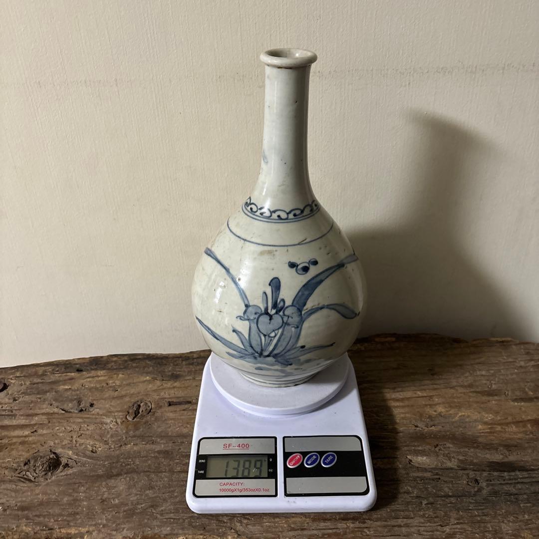 古伊万里染付徳利瓶　古道具　アンティーク　骨董　壷　花瓶　花入　白磁　検:李朝