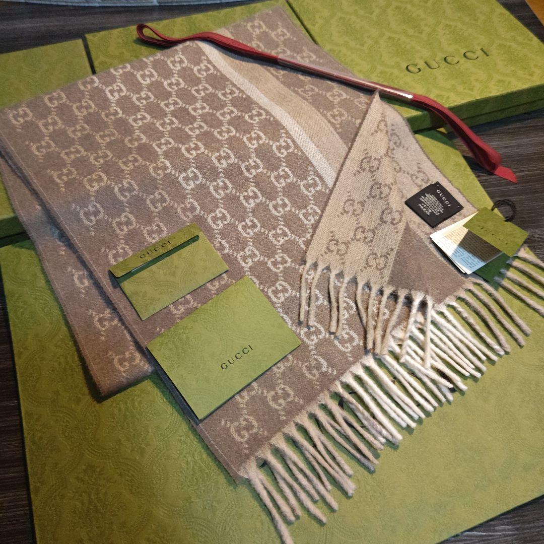 ❤美品箱付き❤GUCCI マフラー ショール スカーフ❤最高級カシミア❤ベージュ