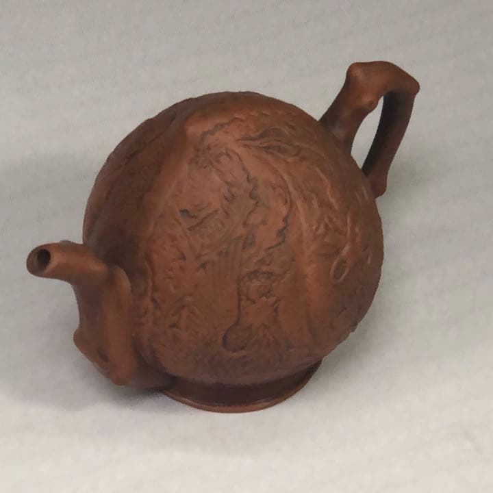 松永朱泥龍仙人文桃型水滴急須