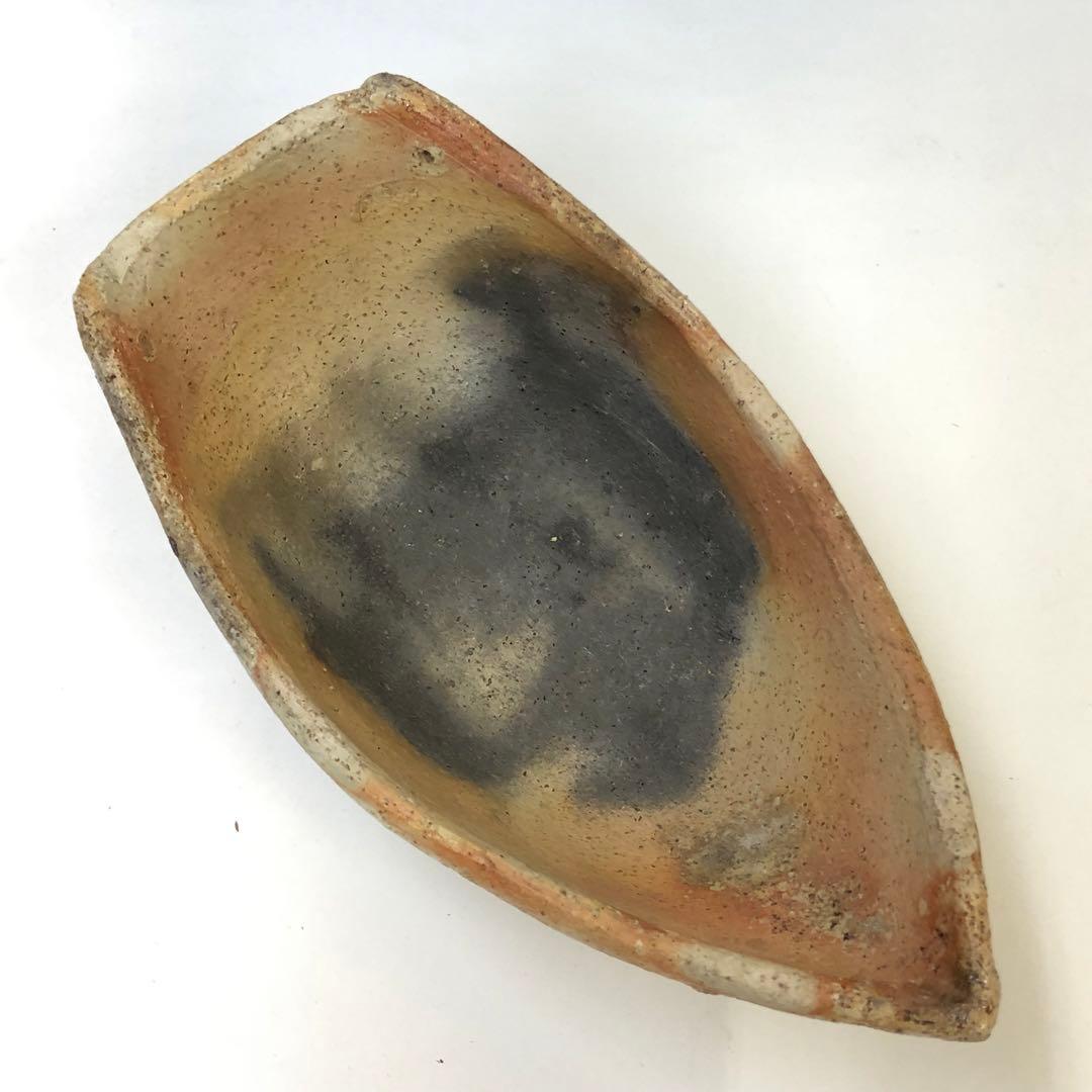清水六兵衛造　舟形花生　茶道具　花器　素焼き　骨董品　時代物　焼き物