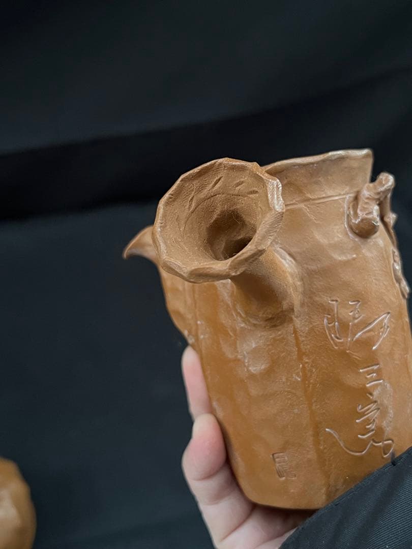 田島万古焼　勝三窯　田嶋勝三　手捻り　蛙と梅　茶道具　湯呑　茶器　陶芸