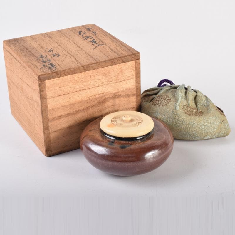 茶道具　京焼　平安　森岡嘉祥造　瀬戸　大海茶入　仕覆付　共箱　V　6959