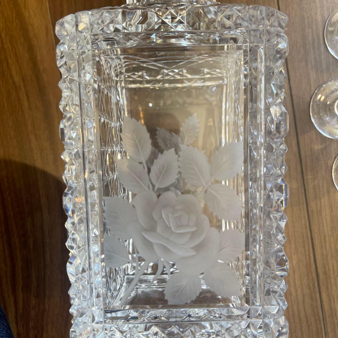 クリスタルガラス　アンティーク　デキャンタ　グラス5客セット