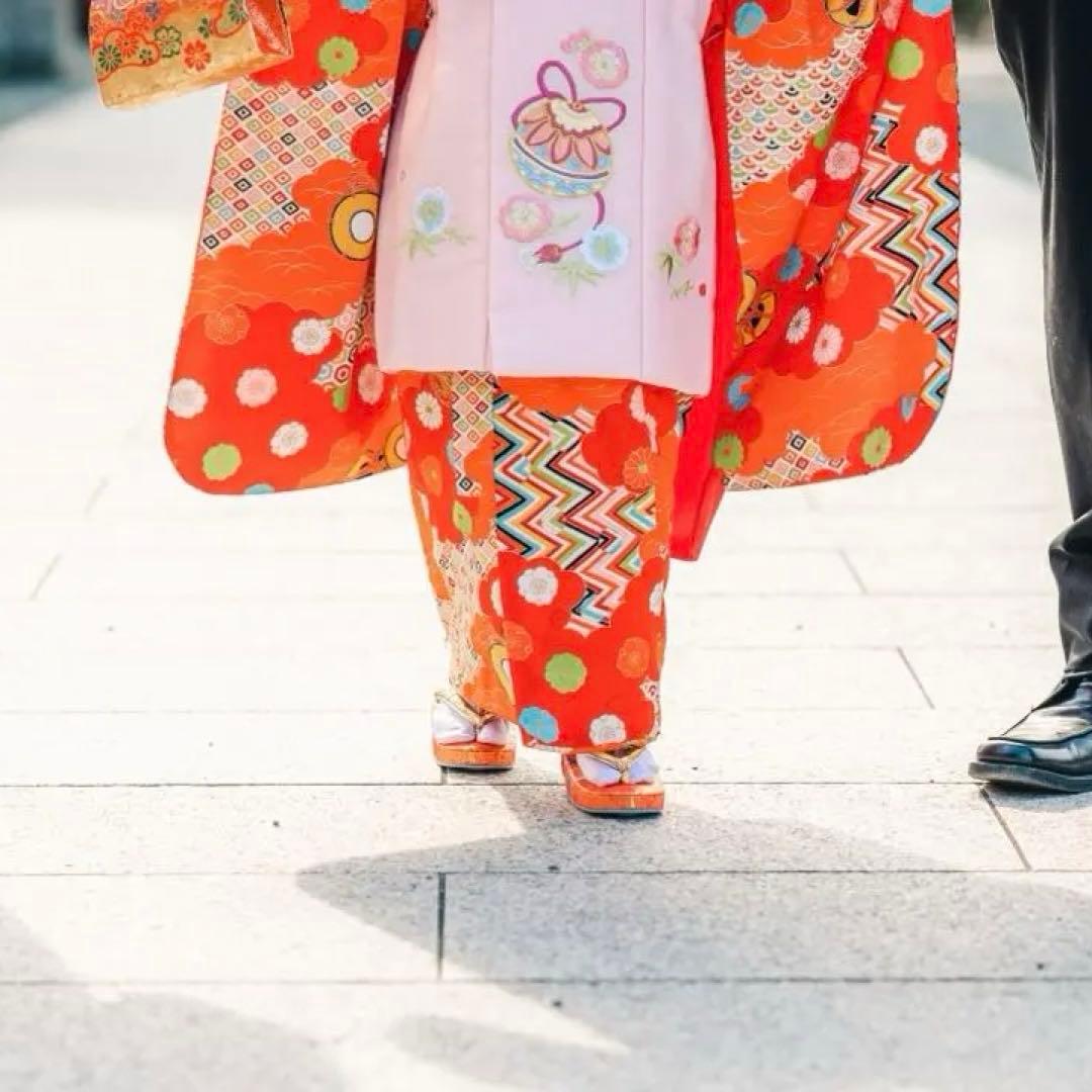 753 お宮参り　3歳向け・絹交織・アンティーク着物とお被布セット