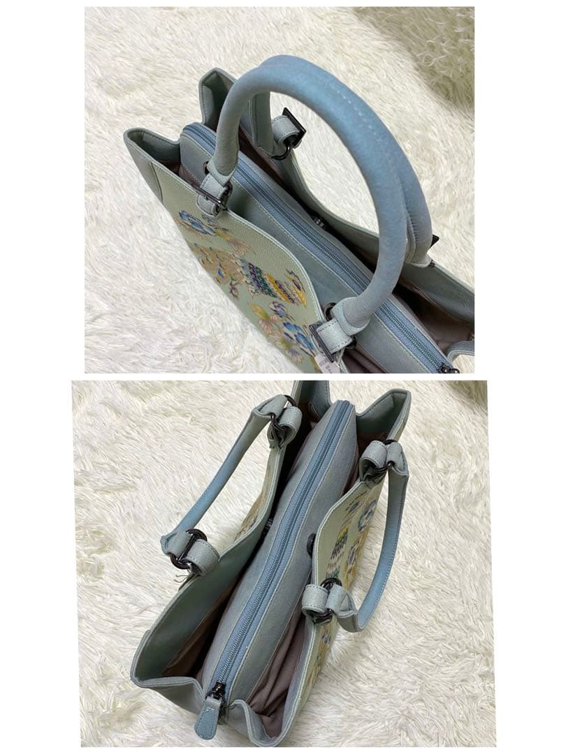 未使用品　OKAJIMA 和装バッグ 逸品 孔雀 草花 金彩 縮緬 正絹