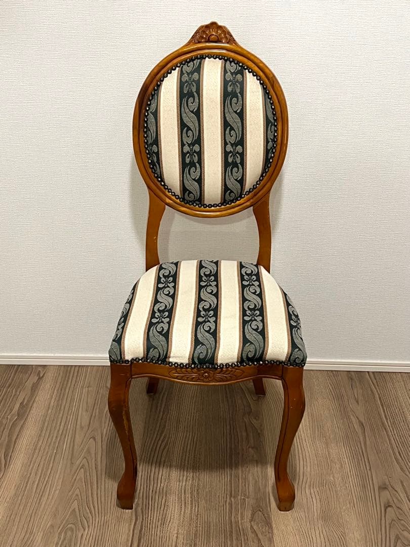アンティーク調 ダイニングチェア 猫脚 ストライプ 布張り クラシック 木製
