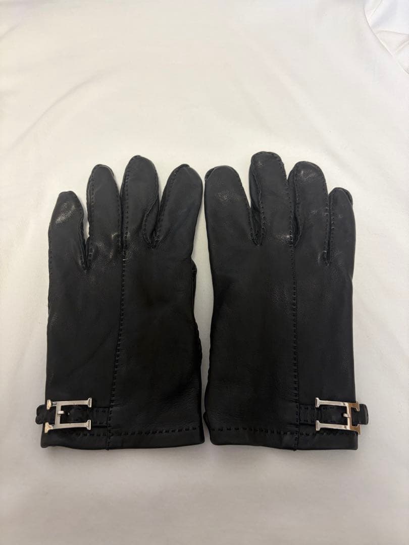 エルメス メンズ グローブ 手袋 ブラック サイズ8 H金具 羊革 フランス製