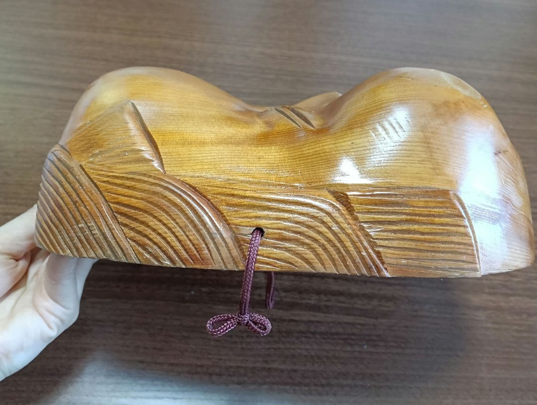 骨董　木製面　おかめ 　縁起物　手掘り　木彫り　壁掛け　お面　A