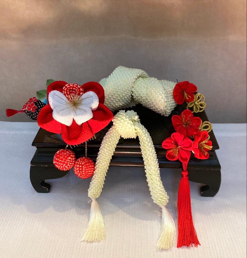 専用　成人式　卒業式　七五三　かづら清　八重梅　Uピン簪　玉簪　房飾り　赤鹿の子