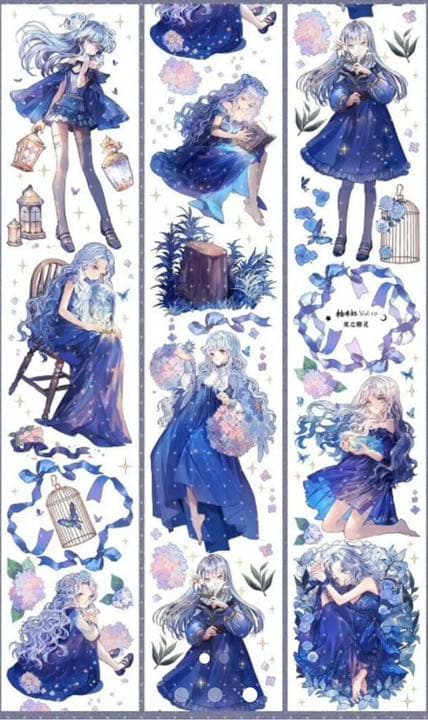 海外 マスキングテープ 人物 金銀ホロ 夜之精灵 墨魚　PET2点セット♡