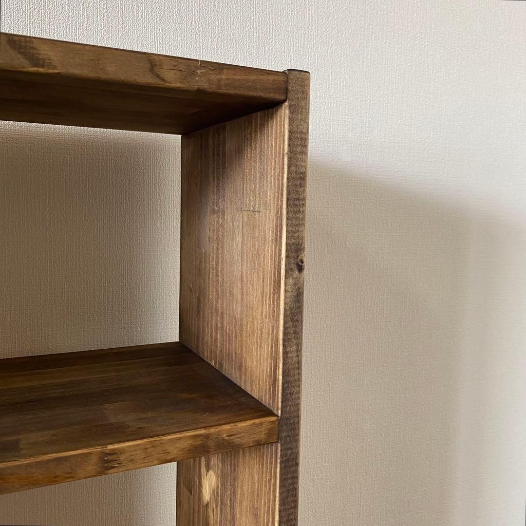 木製 3段ワイドシェルフ(黒壇色)