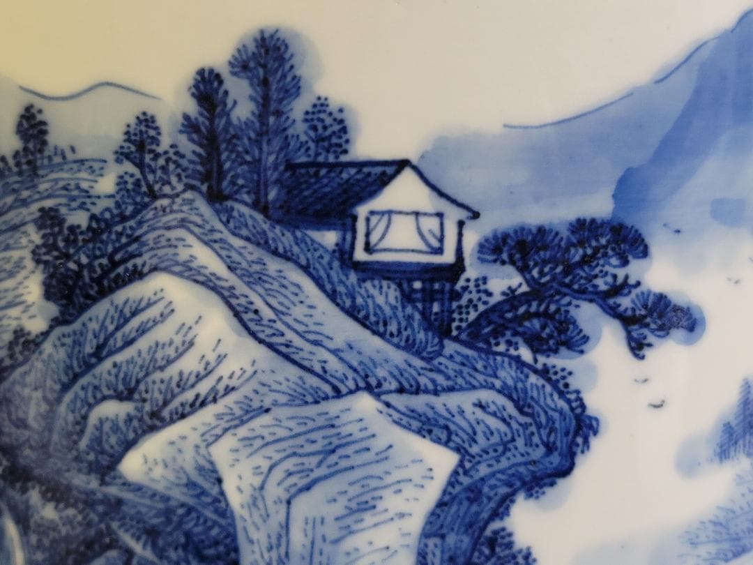 中国 染付 山水画 筆筒 光緒年製 書 文房具