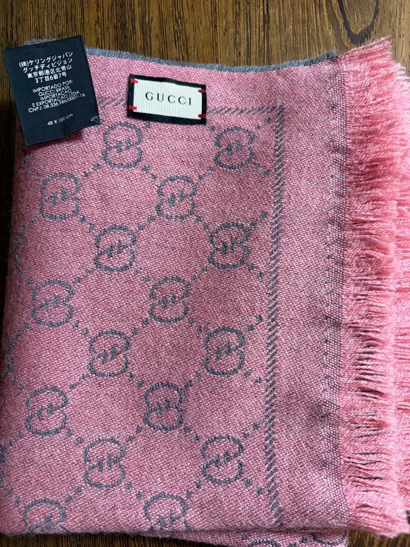 GUCCI GGパターン マフラー ・ストールピンク 48x180cm・美品