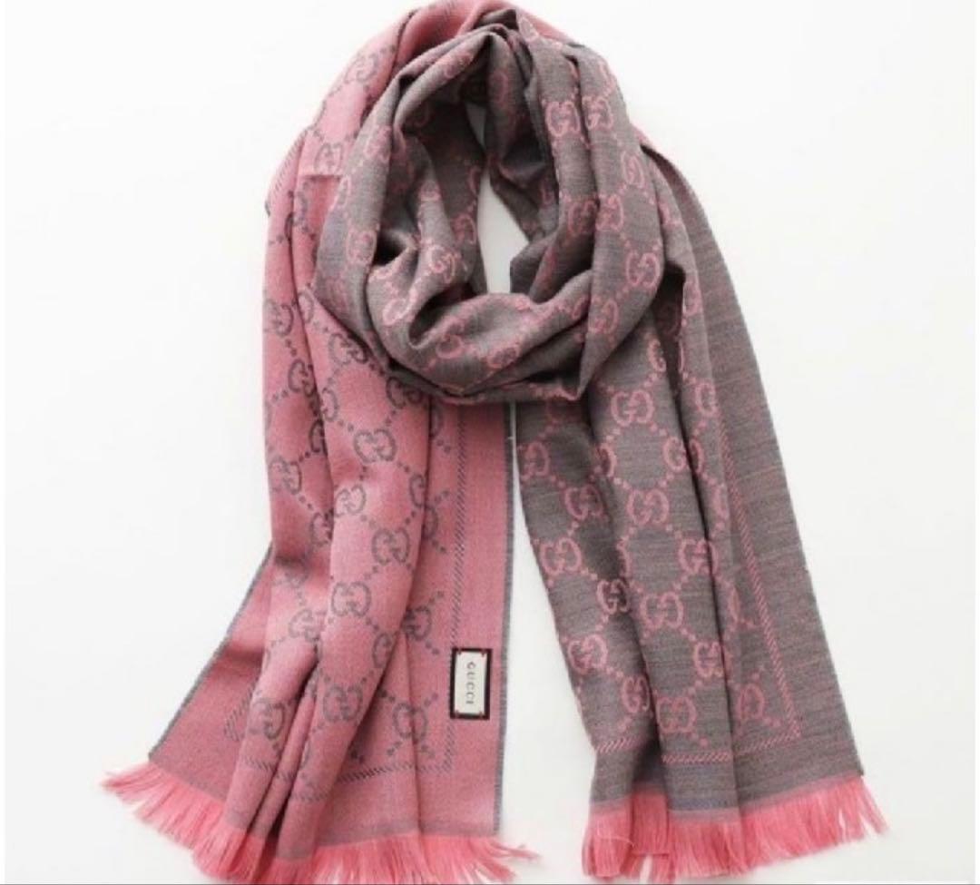 GUCCI GGパターン マフラー ・ストールピンク 48x180cm・美品