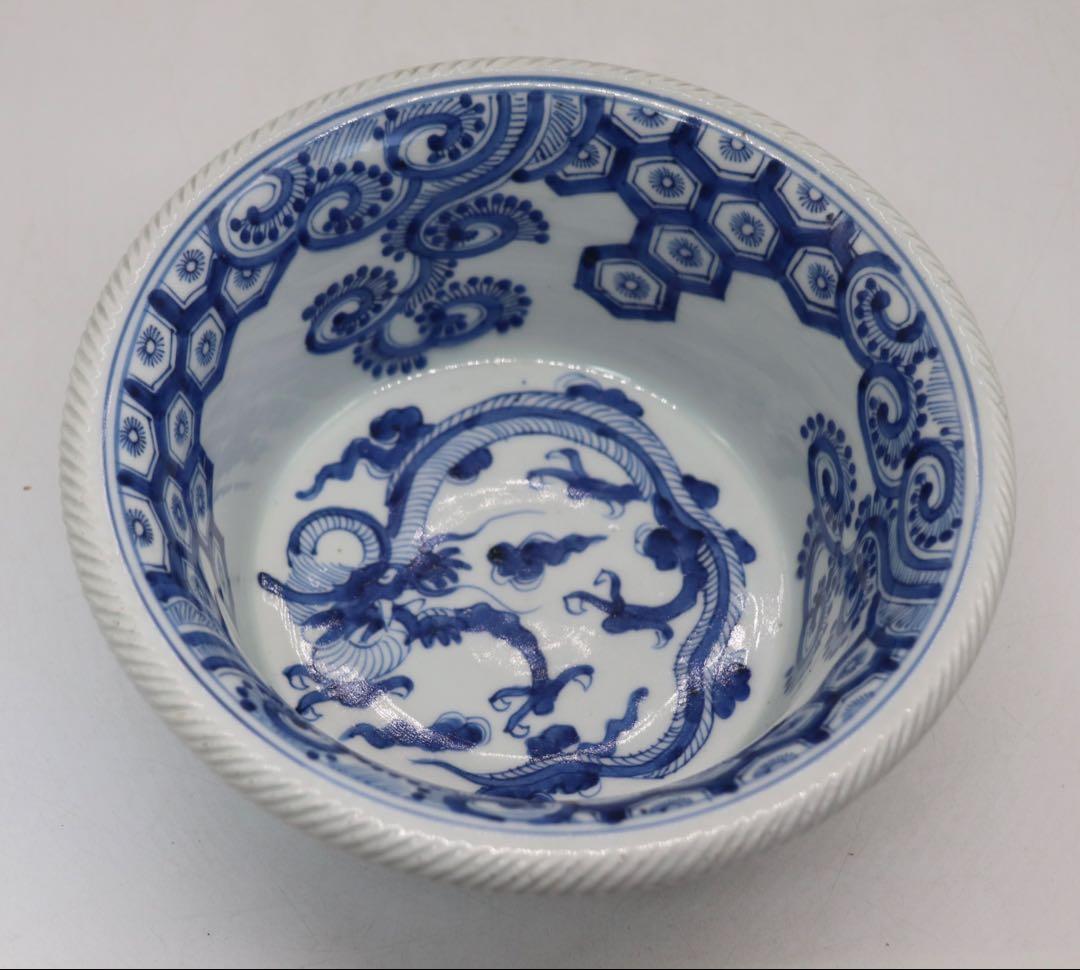 江戸　伊万里　染付　龍紋鉢　送料込み1226