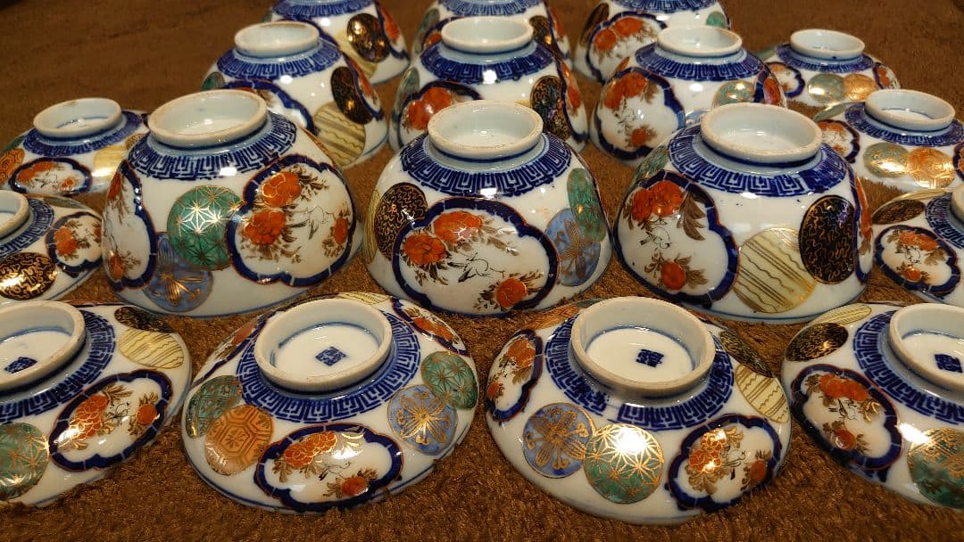 古伊万里　伊万里　色絵　金襴手　蓋碗　蔵出し　９客