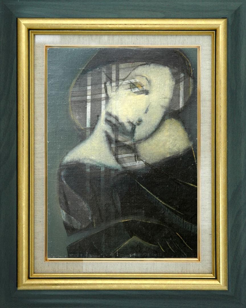 油絵 絵 絵画インテリア 額付(青緑＋金色の枠) F4-052313 人物 女性