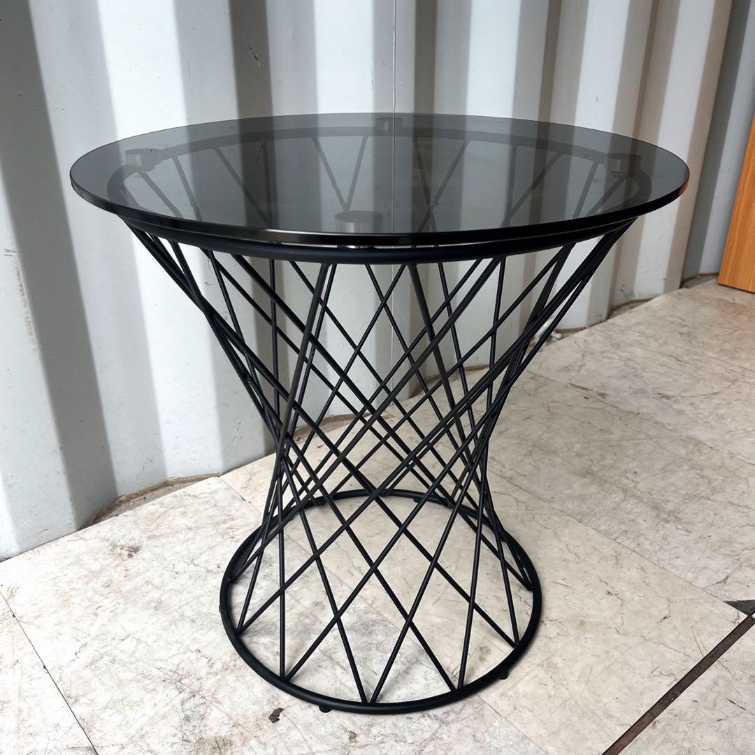 取付無料！フランフラン マーリア クリア×ブラック ガラス円形サイドテーブル✨